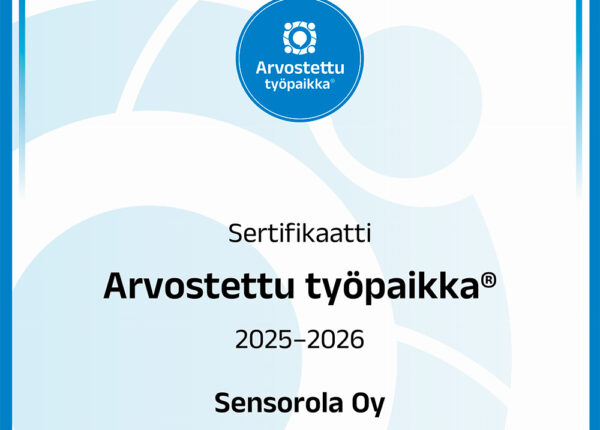 Sensorolalle Arvostettu työpaikka -sertifikaatti – työntekijöiden luottamus huipussaan 94 % tuloksella